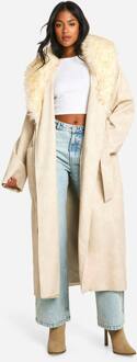 Lange Trenchcoat Met Namaak Bontkraag En Vintage Uitstraling Van Namaakleer, Stone - 38