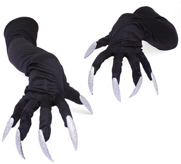 Lange Vingernagel Melk Zijde Handschoen Halloween Party Cosplay Props Handschoenen 5 Acryl Nagels Klauw Punk Prestaties Dunne Handschoenen Manchetten G74