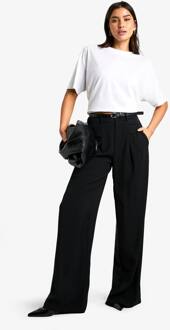 Lange Vloeiende Broek Met Wijde Pijpen En Riem, Black - 42