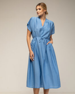 Lange wijde jurk met V-hals Blauw