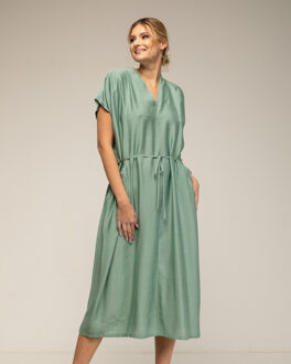 Lange wijde jurk met V-hals Groen