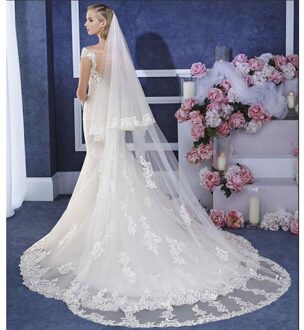 Lange Wit Ivoor 2T Kathedraal Bruiloft Sluiers Met Kam Bridal Accessoires Kant Bruidssluier