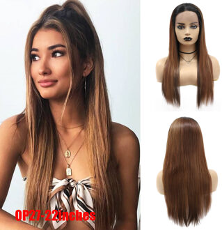 Lange Yaki Rechte Synthetische Pruik Voor Zwarte Vrouwen Ombre Bruin Gratis Deel Lace Pruik Met Baby Haar Hittebestendige Vezel haar X-TRESS OP27