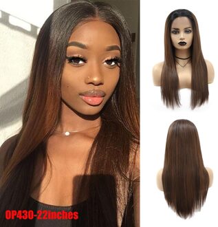 Lange Yaki Rechte Synthetische Pruik Voor Zwarte Vrouwen Ombre Bruin Gratis Deel Lace Pruik Met Baby Haar Hittebestendige Vezel haar X-TRESS OP430