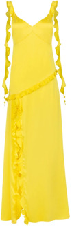 Lange zijden jurk met ruches in Citroengeel Jaaf , Yellow , Dames - L,M,S,Xs