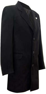 Lange zwarte wollen slim-fit overjas voor heren