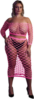 Langemouwen Crop Top en Lange Rok - Plus Size - Neon Roze