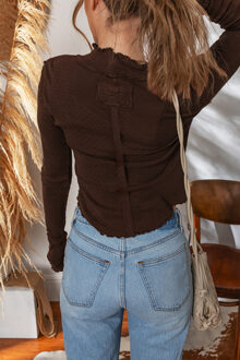 Langemouwen Ronde Hals T-shirt Donker Bruin