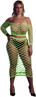 Langermige Crop Top en Lange Rok - Plus Size - Neon Groen