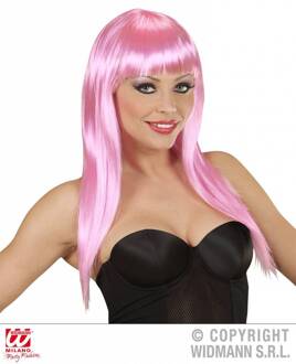 Langharige pruik zacht roze