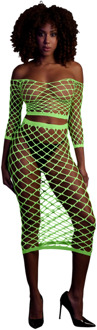 Langsleeve Crop Top en Lange Rok - One Size - Neon Groen