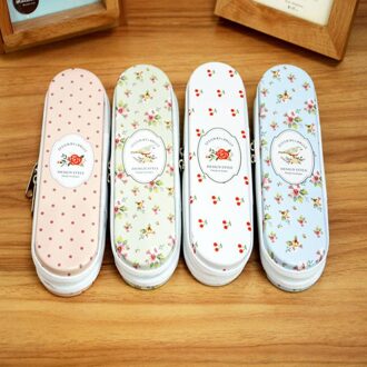 Languo LGQX-3544 Metalen Bloem Potlood Gevallen met Rits School Student Pennenbakje Mooie Meisjes Potlood Houder