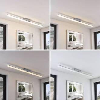 Langwerpige LED plafondlamp Levke, IP44 wit, chroom