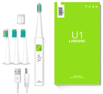 LANSUNG Ultrasonic Sonic Electric Toothbrush USB Charge Rechargeable Tooth Brushes With 4 Pcs Replacement Heads Timer Brush