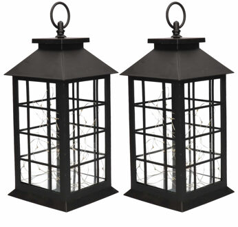 Lantaarn - 2x - zwart - LED verlichting - 31 cm - sfeerverlichting - decoratie lantaarn - hanglamp