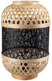 Lantaarn lamp - zwart - bamboe - metaal - verlichting - H38 cm