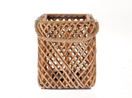 Lantaarn met glas 20x20x25cm bruin