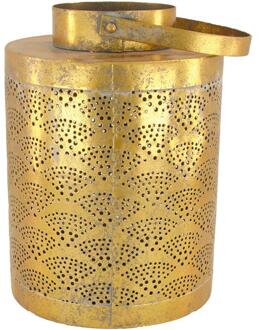 Lantaarn metaal met glas Ø17,5x26cm goud