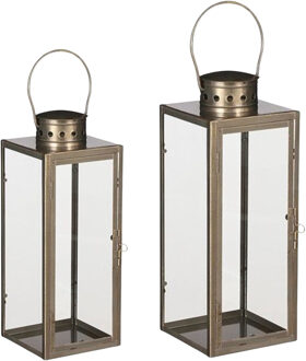 Lantaarn / Windlicht Arzilla - 2x stuks - goud - metaal - windlichten set