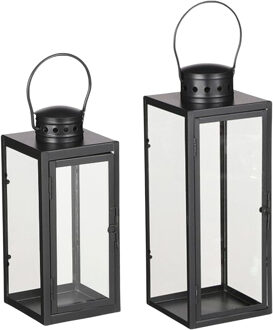 Lantaarn / Windlicht Arzilla - 2x stuks - zwart - metaal - windlichten set