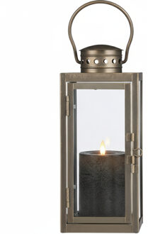 Lantaarn / Windlicht Arzilla / goud - met LED stompkaars / grijs - wax - bewegende vlam