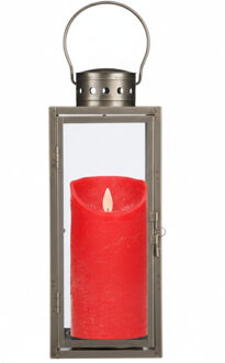 Lantaarn / Windlicht Arzilla / goud - met LED stompkaars / rood - wax - bewegende vlam