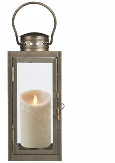 Lantaarn / Windlicht Arzilla / goud - met LED stompkaars / taupe - wax - bewegende vlam