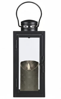 Lantaarn / Windlicht Arzilla / zwart - met LED stompkaars / grijs - wax - bewegende vlam