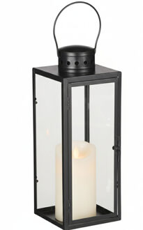 Lantaarn / Windlicht Arzilla / zwart - met LED stompkaars / ivoor - wax - bewegende vlam