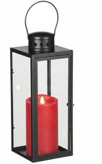 Lantaarn / Windlicht Arzilla / zwart - met LED stompkaars / rood - wax - bewegende vlam