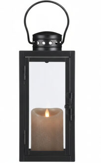 Lantaarn / Windlicht Arzilla / zwart - met LED stompkaars / taupe - wax - bewegende vlam