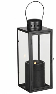 Lantaarn / Windlicht Arzilla / zwart - met LED stompkaars / zwart - wax - bewegende vlam