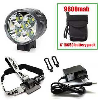 Lantaarn XM-5x T6 Fiets Light Koplamp 7000 Lumen LED Bike Light Lamp Koplamp + 8.4 V Lader 9600 mAh Batterij Pack 9600mah