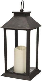 Lantaarn - zwart - kaars met LED verlichting - 33 cm - LED - stompkaars in lantaarn - woondecorat