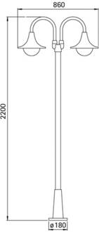 Lantaarnpaal 171, 2-lamps, zwart zwart, wit