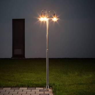 lantaarnpaal Damion, 200 cm, 3-lamps, E27, IP44 roestvrij staal, helder