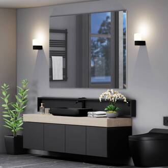 Lanu Flat buitenwandlamp, zwart, aluminium/glas