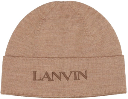 Lanvin Beige Wollen Hoed met Geborduurd Logo Lanvin , Brown , Dames - ONE Size