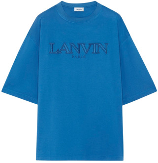 Lanvin Blauw Geborduurd Oversize Tee-Shirt Parijs Lanvin , Blue , Heren - L,M,S,Xs