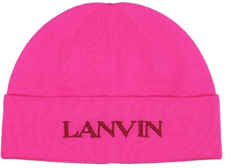 Lanvin Fuchsia Wollen Hoed met Geborduurd Logo Lanvin , Pink , Dames - ONE Size