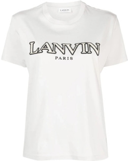 Lanvin Geborduurd Logo T-Shirt - Regular Fit Lanvin , White , Dames - L,M,S,Xs