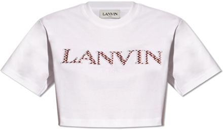 Lanvin Geknipt T-shirt met logo Lanvin , White , Dames - M,S,Xs