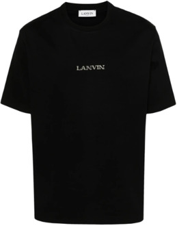 Lanvin Klassiek Zwart Logo Geborduurd T-shirt Lanvin , Black , Heren - Xl,L,M