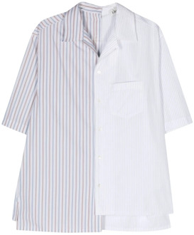 Lanvin Multicolor Poplin Gepaneelde Overhemd Lanvin , White , Heren - Xl,L