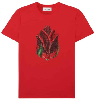 Lanvin Rose Hotfix Stone T-Shirt Lanvin , Red , Dames - L,M