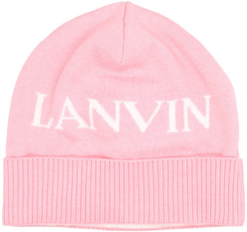 Lanvin Roze Katoenen Geribbelde Manchetten Hoed met Logo Borduursel Lanvin , Pink , Dames - 56 CM