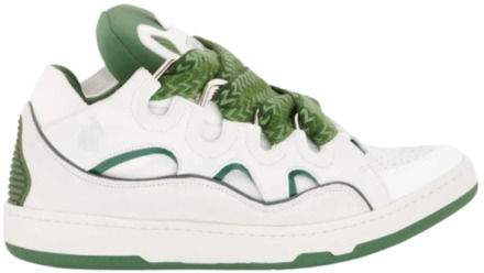 Lanvin Witte Groene Leren Curb Sneakers Lanvin , Green , Heren - 43 Eu,45 Eu,41 EU