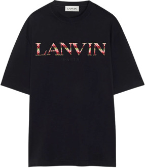 Lanvin Zwart Katoenen Jersey T-shirt met Geborduurd Logo Lanvin , Black , Heren - 2Xl,L,M,S