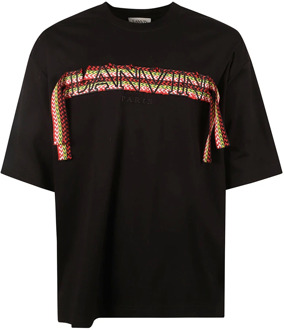 Lanvin Zwart Katoenen T-Shirt met Geborduurd Logo Lanvin , Black , Heren - L,M,S