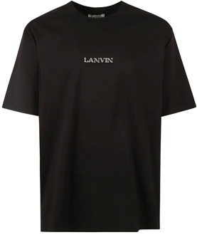 Lanvin Zwart Katoenen T-Shirt met Geborduurd Logo Lanvin , Black , Heren - Xl,L,M